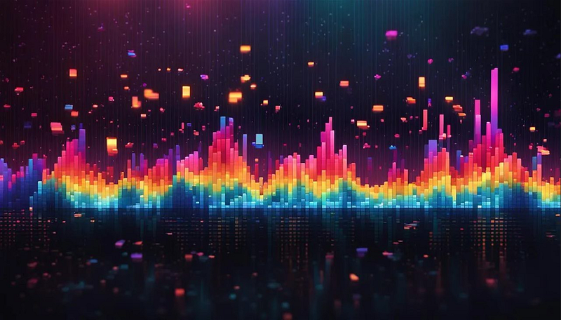 A pixelated audio wave form (imagined by me, created with AI)