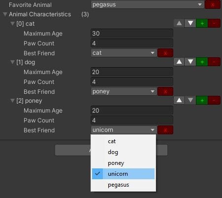 animals are stored as integers but edited as a limited string list